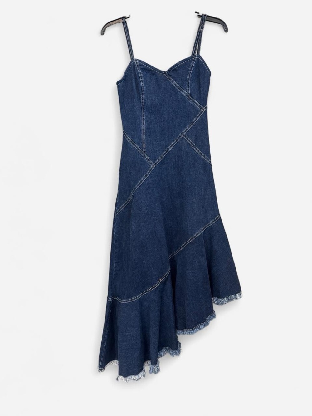 Denim Asymmetrical Slip Dress - Dark Blue